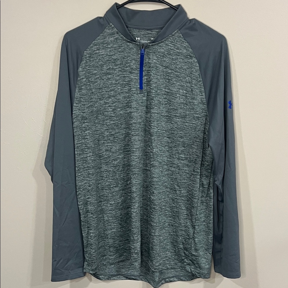 Under Armour Two-Tone Gray Quarter-Zip Pullover blue accents